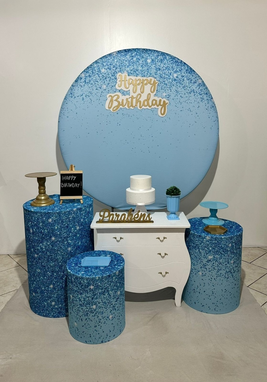 Kit 2 Azul Gliter Happy Birthday - Michi Pegue e Monte