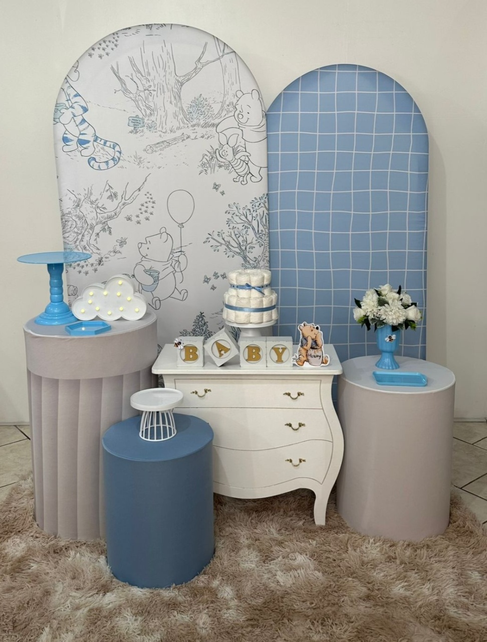 Kit Ursinho Pooh Azul E Branco  - Michi Pegue e Monte