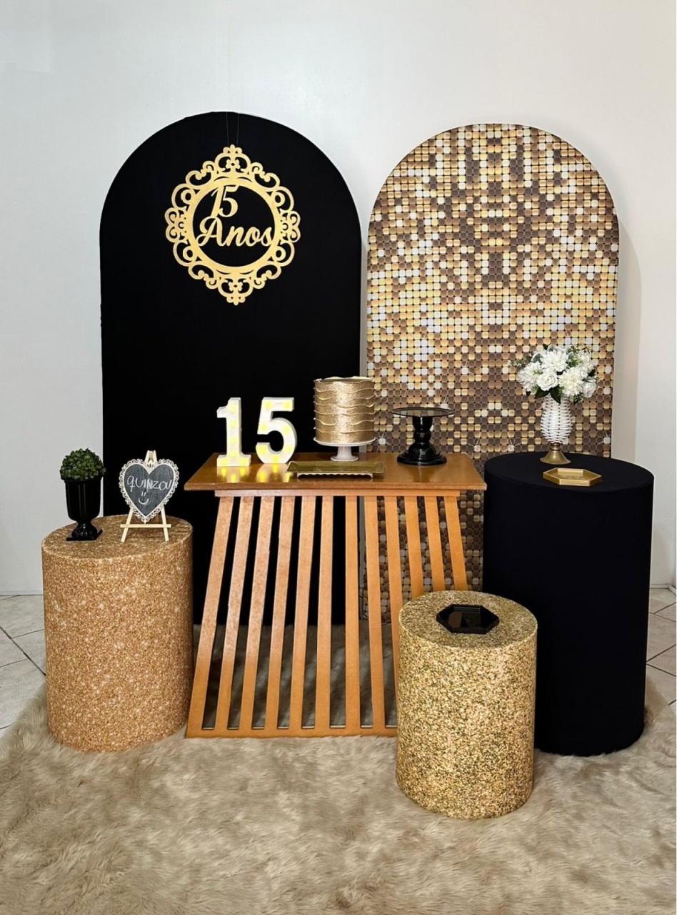 Kit 15 Preto E Dourado Mesa Ripada - Michi Pegue e Monte