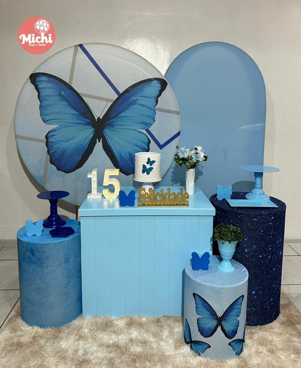 Kit 4 Borboleta Azul  - Michi Pegue e Monte