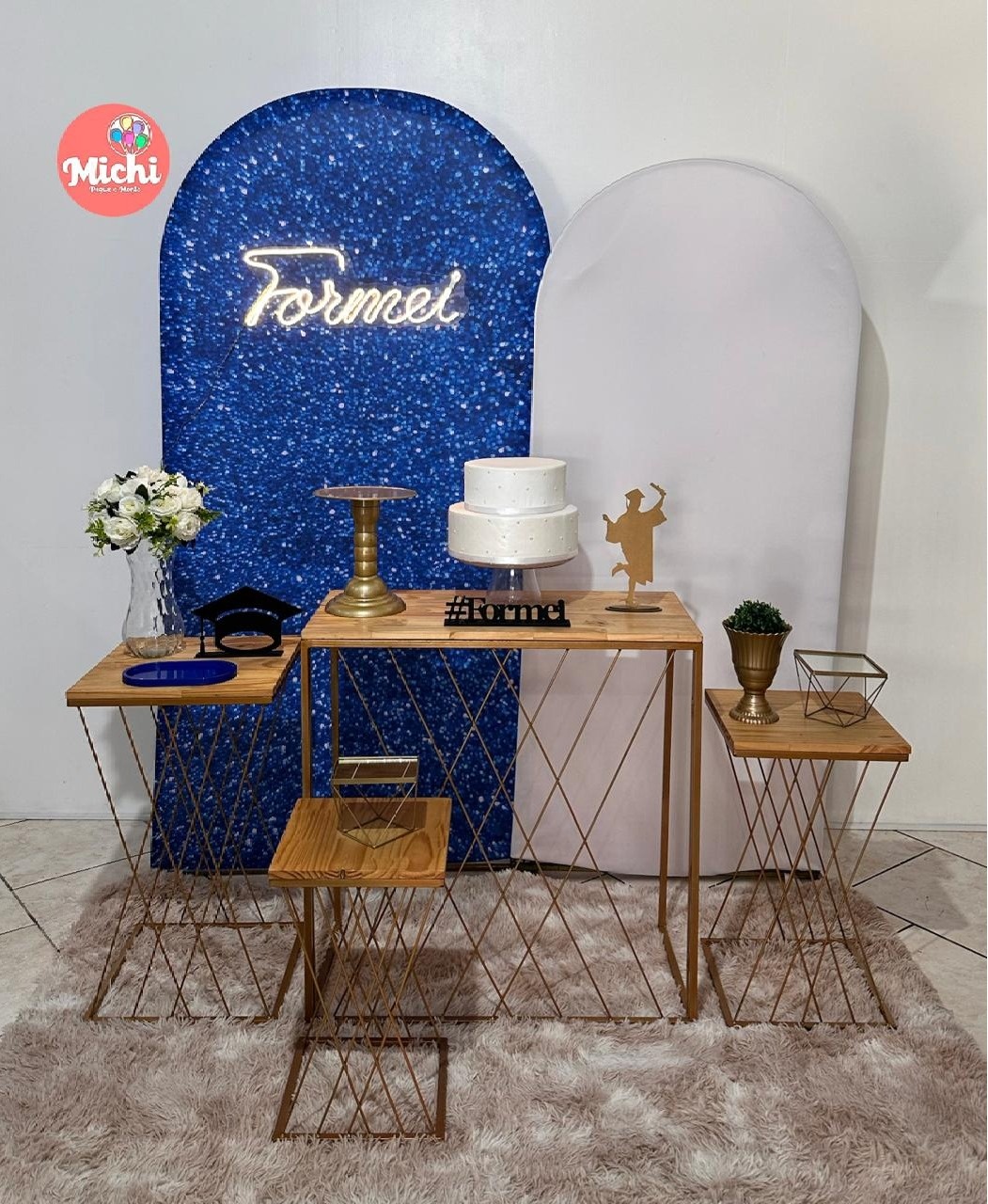 Kit Gliter Azul E Prata Mesas Teia Formatura - Michi Pegue e Monte