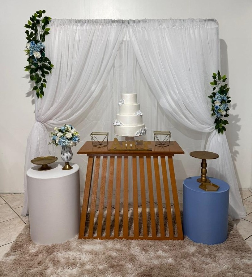 Kit Casamento Azul E Branco Mesa Ripada - Michi Pegue e Monte