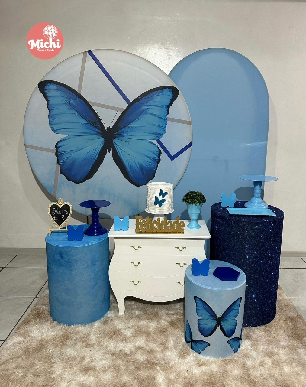 Kit 3 Borboleta Azul  - Michi Pegue e Monte