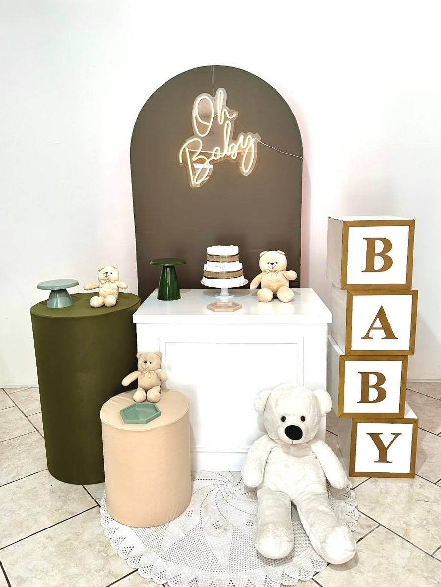 Kit Verde Musgo E Nude Mesa Branca Com Oh Baby Led - Michi Pegue e Monte