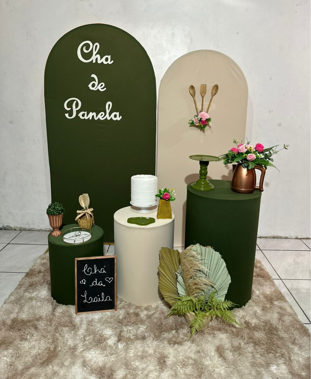 Kit Chá de Cozinha Verde E Nude  - Michi Pegue e Monte