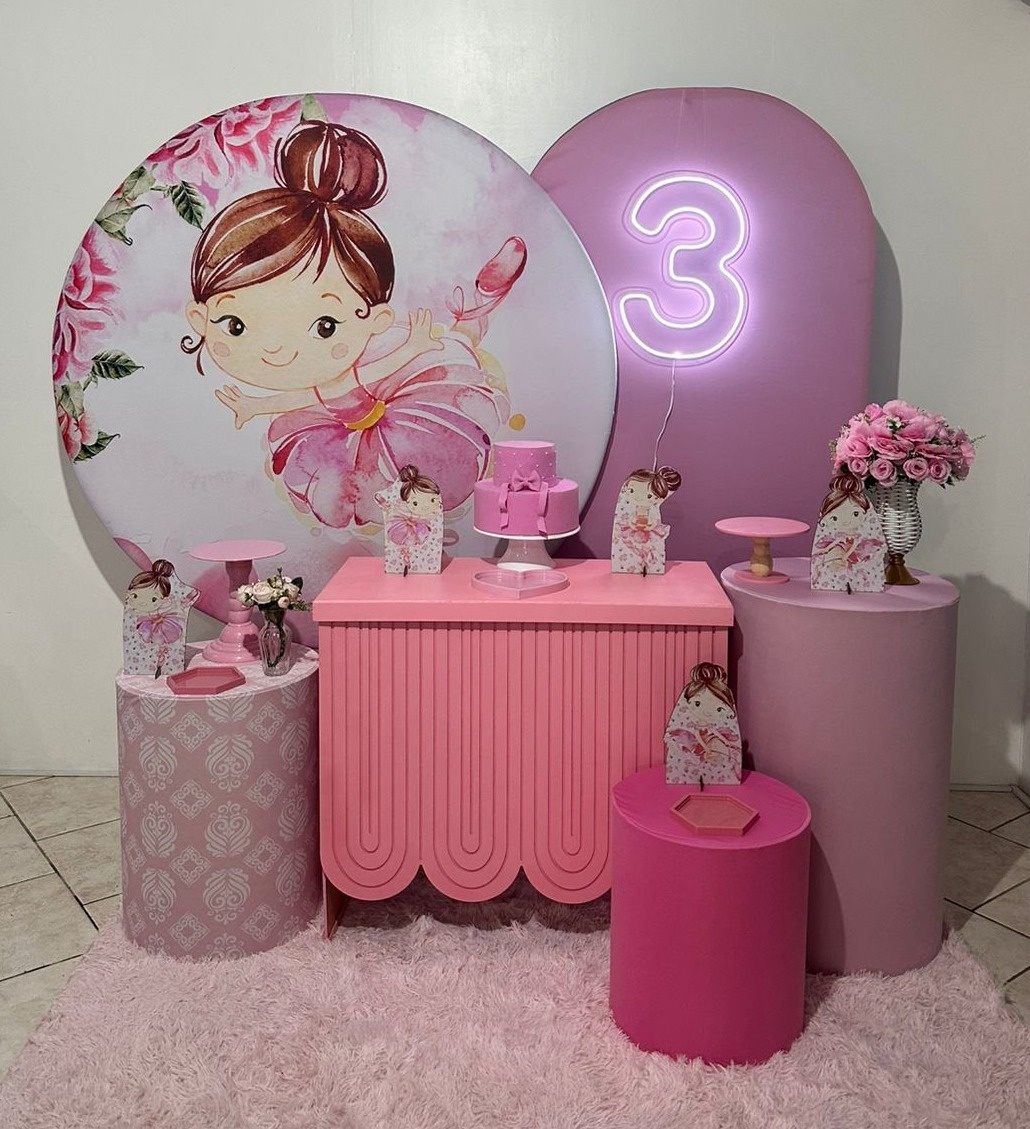 Kit 4 Bailarina Mesa Rosa - Michi Pegue e Monte