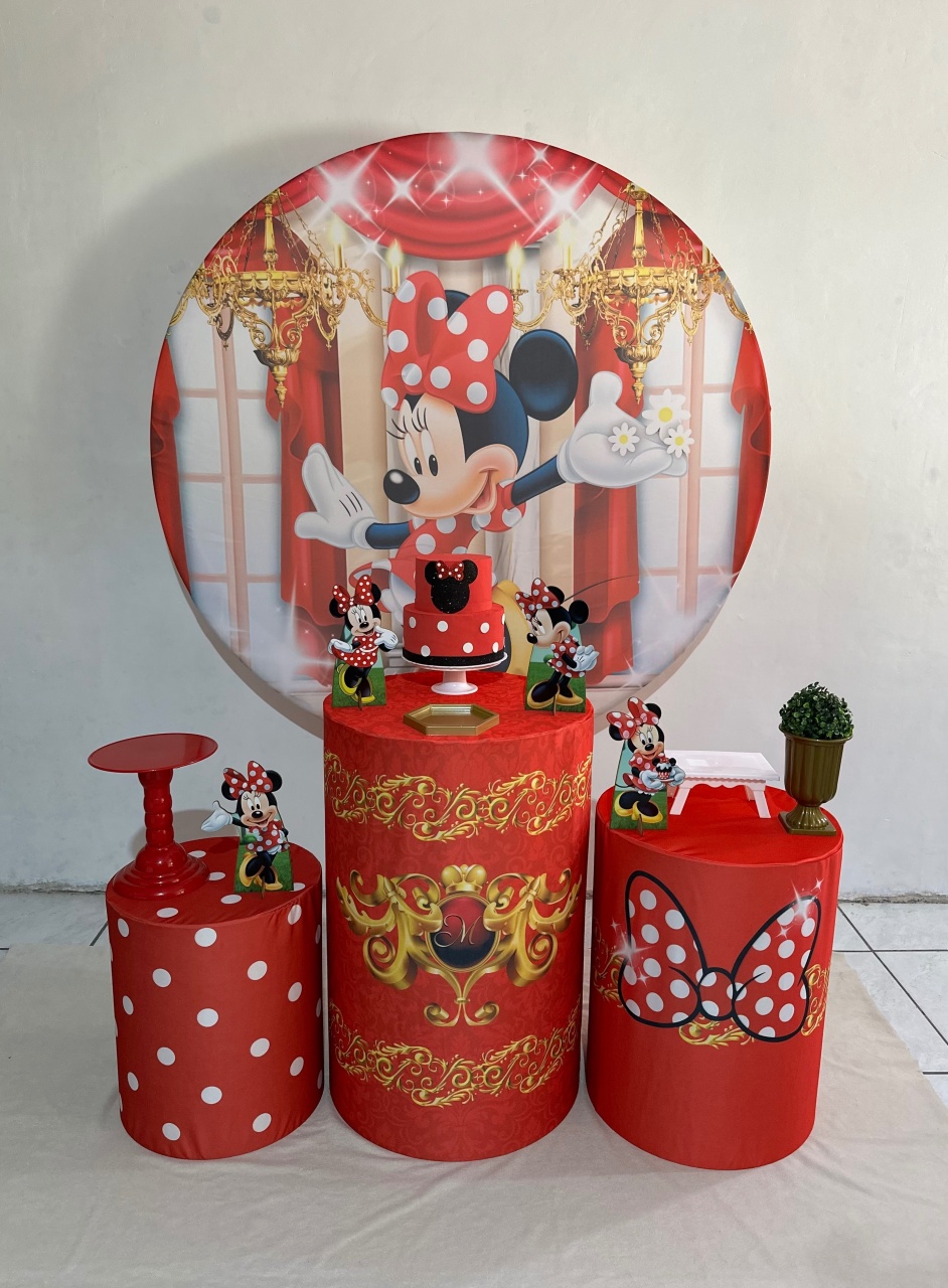 Kit 1 Minie Vermelha Capas das Mesas Estampada - Michi Pegue e Monte