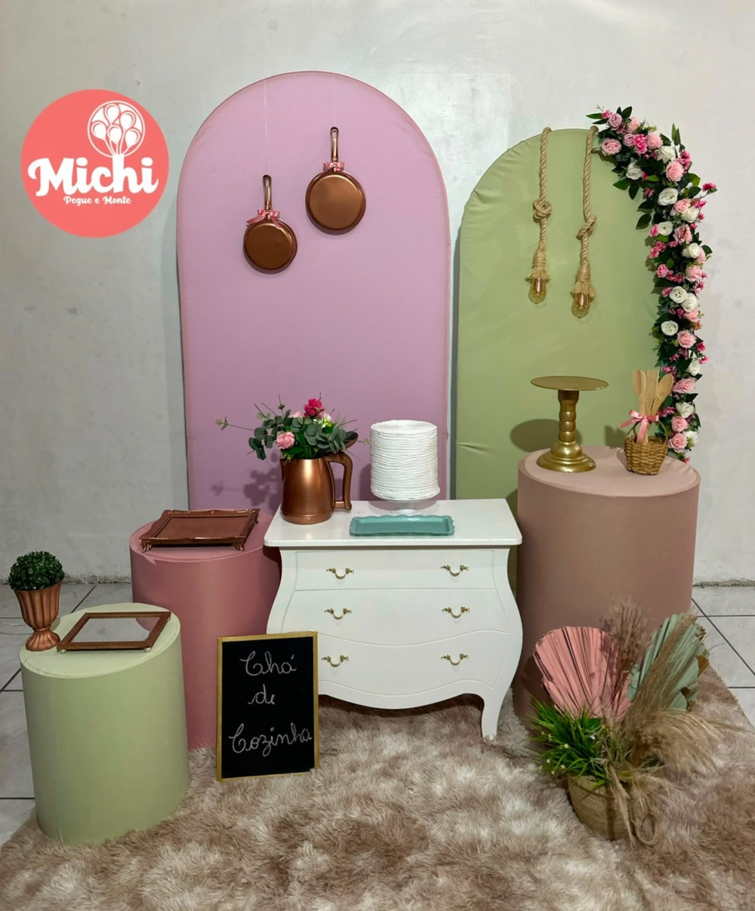 Kit 2 Chá de Cozinha Rosa E Verde Chá - Michi Pegue e Monte