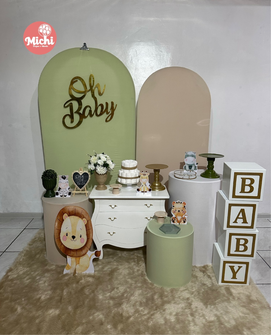 Kit Painéis Romano Verde E Nude Oh Baby Leão  - Michi Pegue e Monte