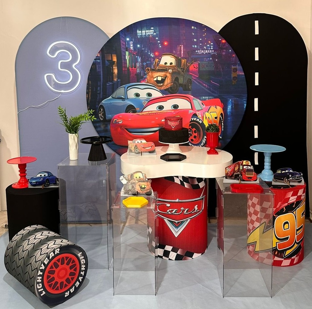 Kit Três Paíneis Carros Mcqueen Com Led - Michi Pegue e Monte