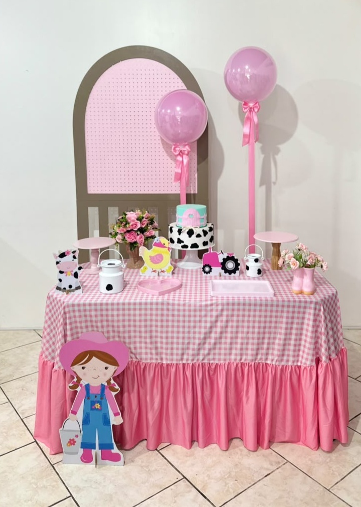 Kit Afetivo Fazendinha Rosa Com Mesa Quadrada - Michi Pegue e Monte