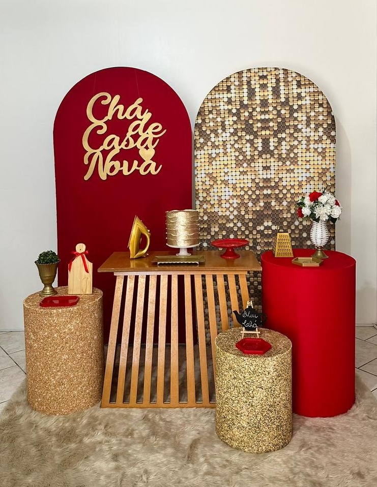 Kit Vermelho E Dourado Mesa Ripada - Michi Pegue e Monte