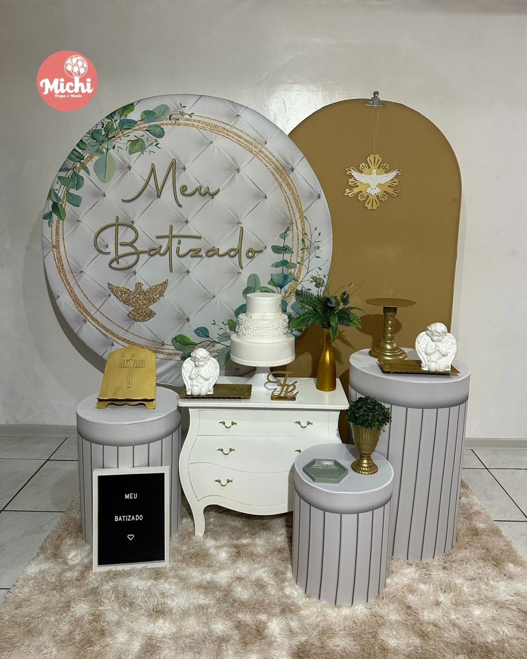 Kit 3 Batizado Branco E Bege - Michi Pegue e Monte
