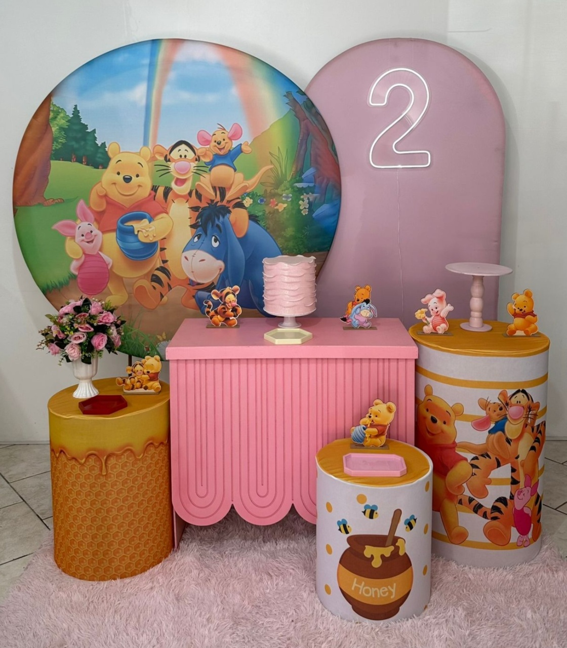 Kit 4 Ursinho Pooh Menina Mesa Rosa - Michi Pegue e Monte