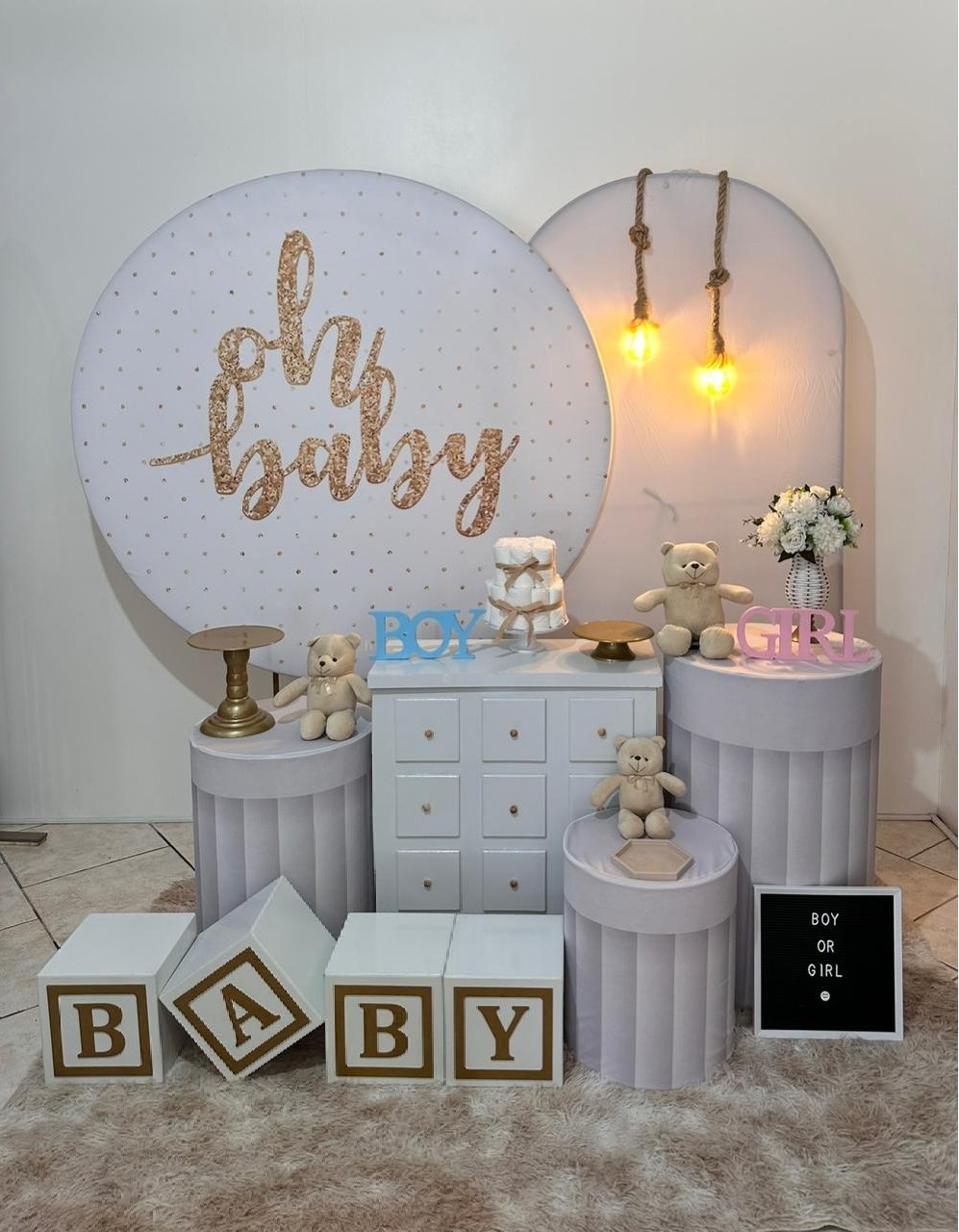 Kit 3 Oh Baby Branco Chã Revelação - Michi Pegue e Monte