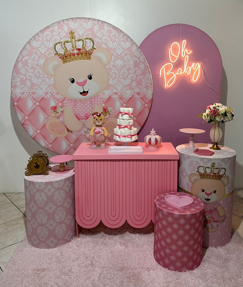 Kit Ursinha Princesa Capas Estampadas Mesa Rosa - Michi Pegue e Monte