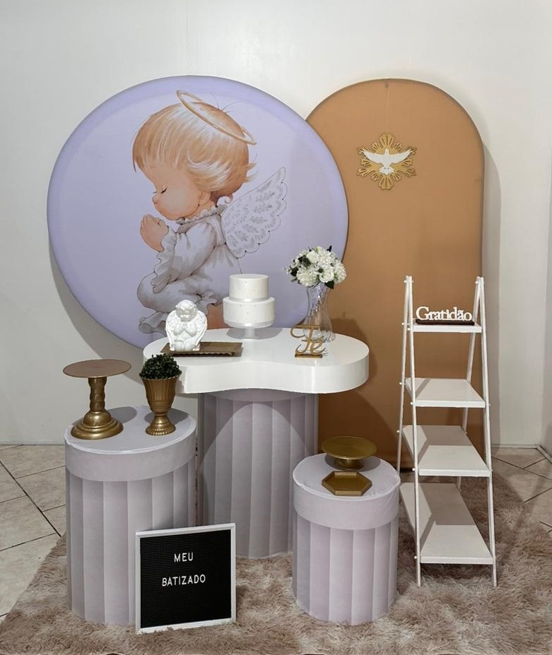 Kit Batizado Anjinho Branco Orgânica Com Escadinha - Michi Pegue e Monte