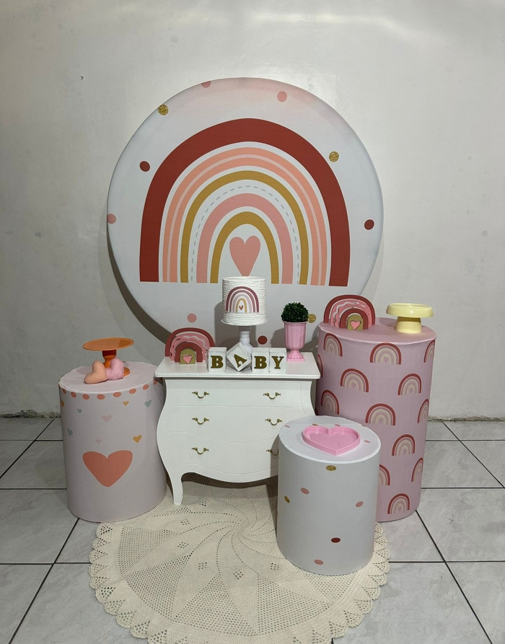 Kit 2 Arco Íris Boho Chá de Bebe Menina - Michi Pegue e Monte