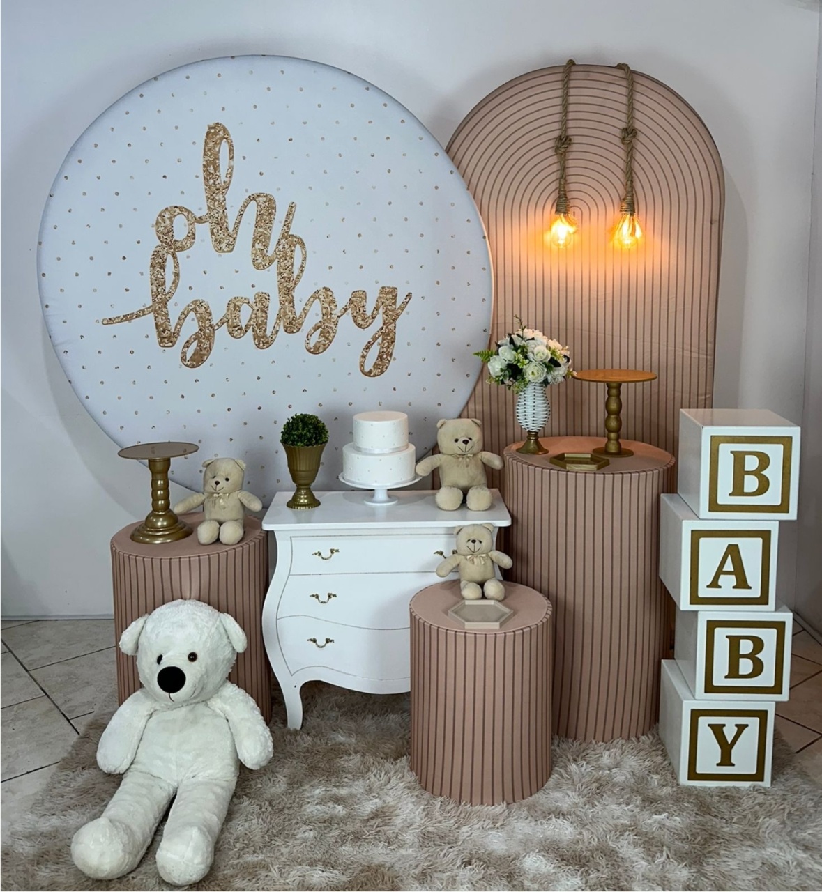 Kit 3 Oh Baby Branco E Ripado Bege  - Michi Pegue e Monte