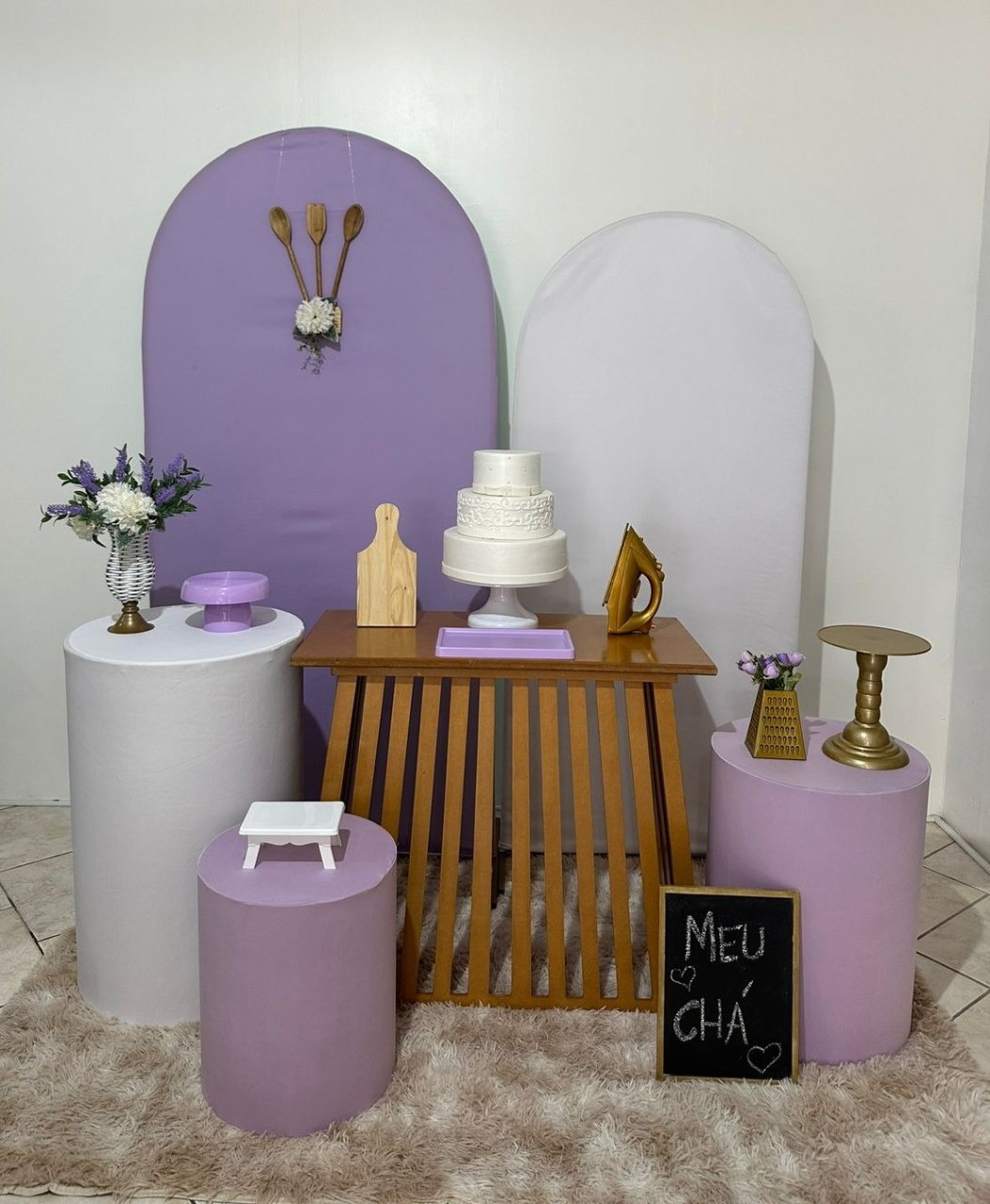 Kit Chá de Casa Nova Branco Lílas - Michi Pegue e Monte