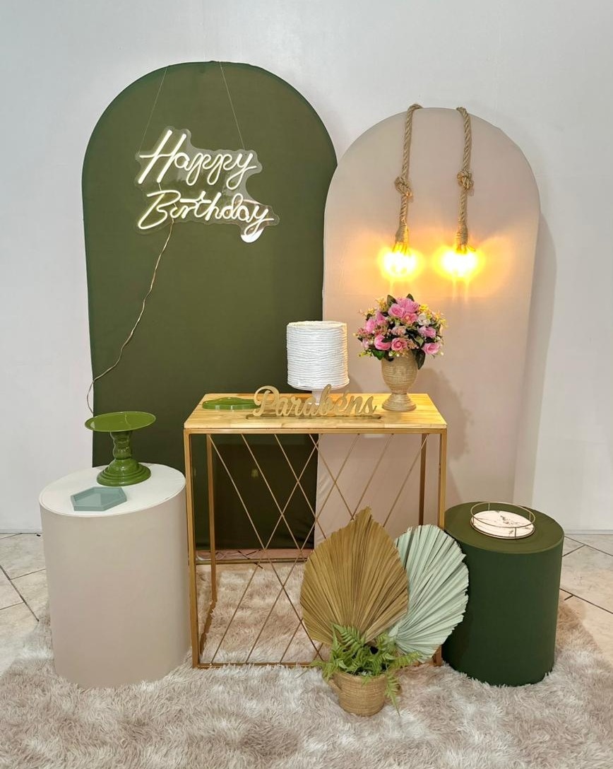 Kit Happy Birthday Verde Oliva E Nude Mesa Teia - Michi Pegue e Monte