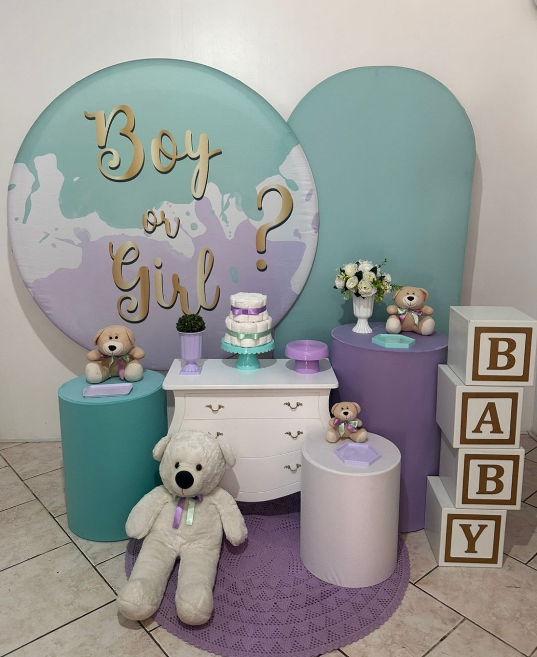 Kit 3 Chá Revelção Lílas E Verde Com Cubos Baby - Michi Pegue e Monte