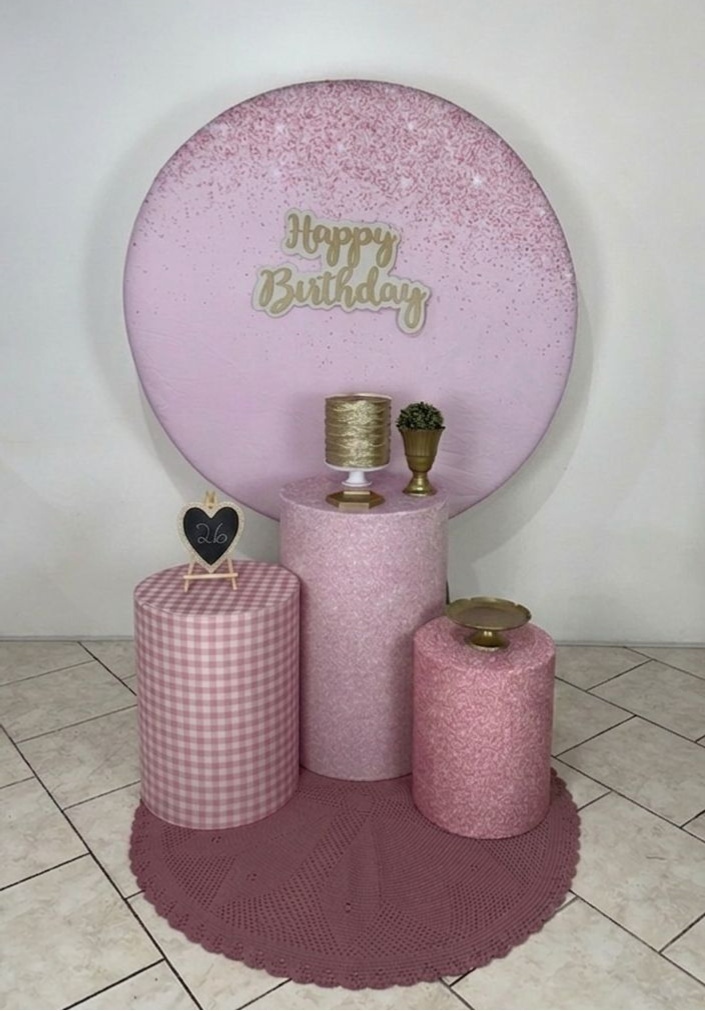 Kit 1 Rosa Gliter Com Tapete Crochê - Michi Pegue e Monte