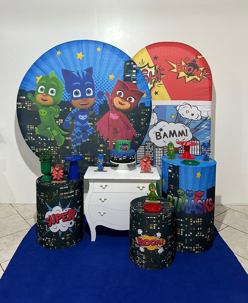 Kit 3 Pj Masks Com Painel Romano Estampado - Michi Pegue e Monte