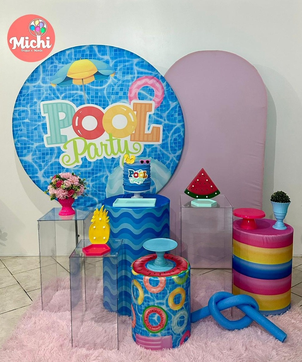 Kit Pool Party Menina Mesas Acrilicas - Michi Pegue e Monte