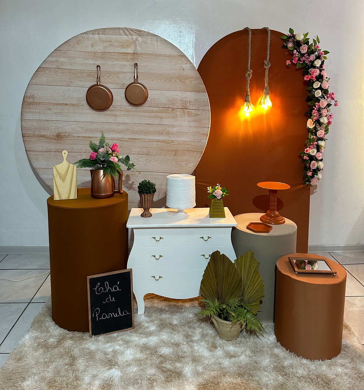 Kit 3 Chá Cozinha Marrom Flores  - Michi Pegue e Monte