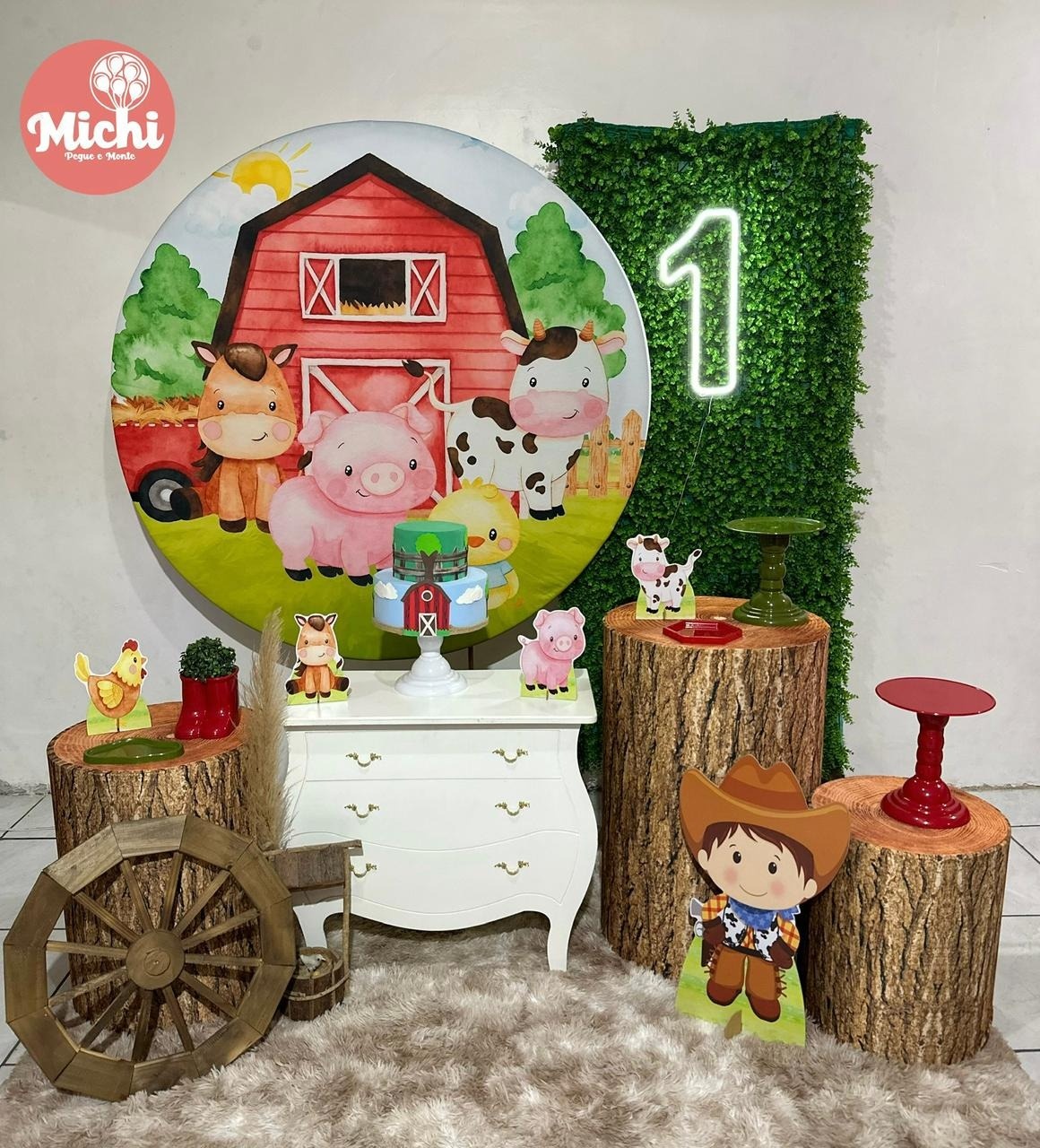 Kit 3 Fazendinha Vermelha Com Muro Verde - Michi Pegue e Monte