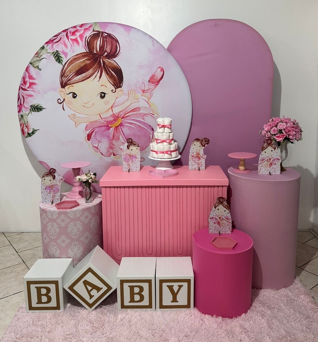 Kit 4 Bailarina Chá de Bebe Menina Cubos Baby  - Michi Pegue e Monte