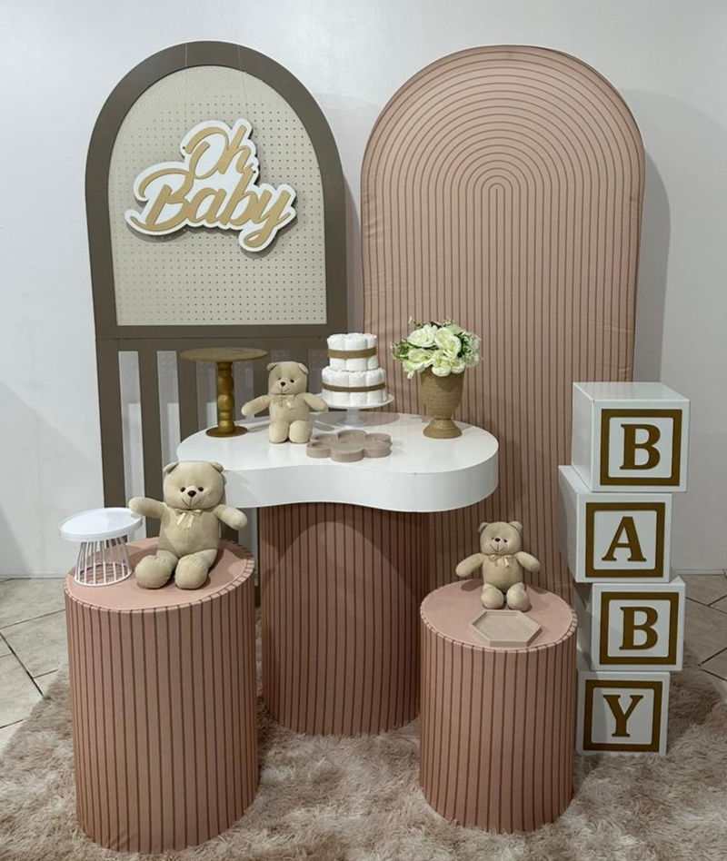 Kit 3 Oh Baby Ripado Bege Painel Mdf - Michi Pegue e Monte