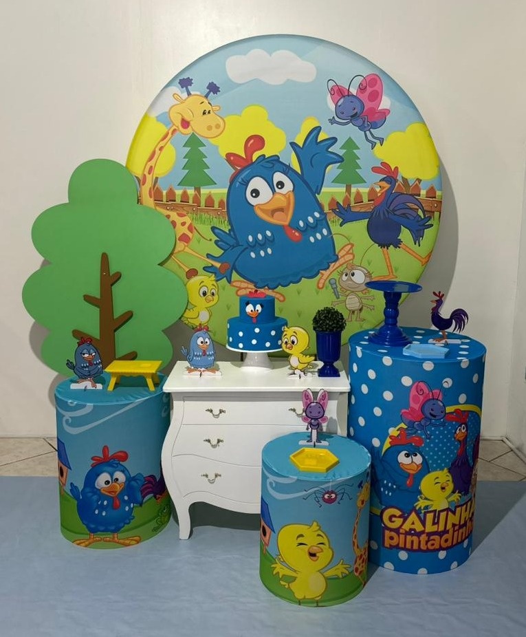 Kit 2 Galinha Pintadinha Azul Com Árvore - Michi Pegue e Monte