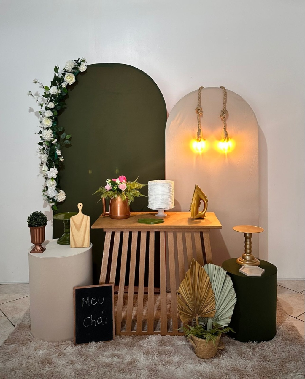 Kit Chá de Cozinha Verde Mesa Ripada Com Flor - Michi Pegue e Monte