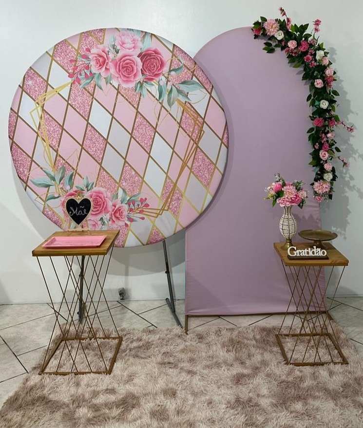 Kit Cenário Floral Rosa Mesa Teia  - Michi Pegue e Monte
