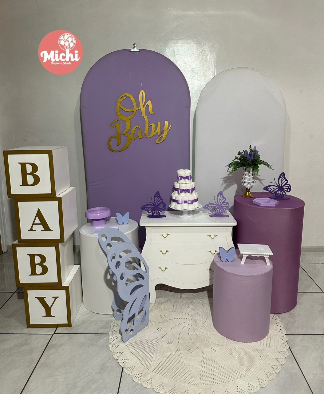 Kit Lilas E Branca Oh Baby Com Comoda - Michi Pegue e Monte