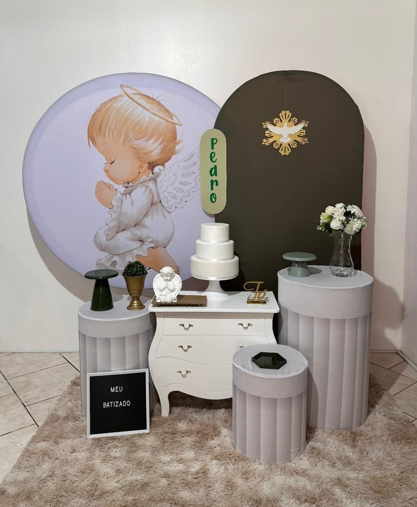 Kit 3 Batizado Anjinho Branco E Verde Escuro  - Michi Pegue e Monte