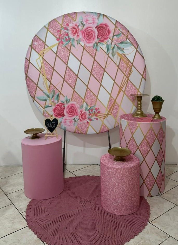 Kit Cenário Floral Rosa Trio Cilindro  - Michi Pegue e Monte