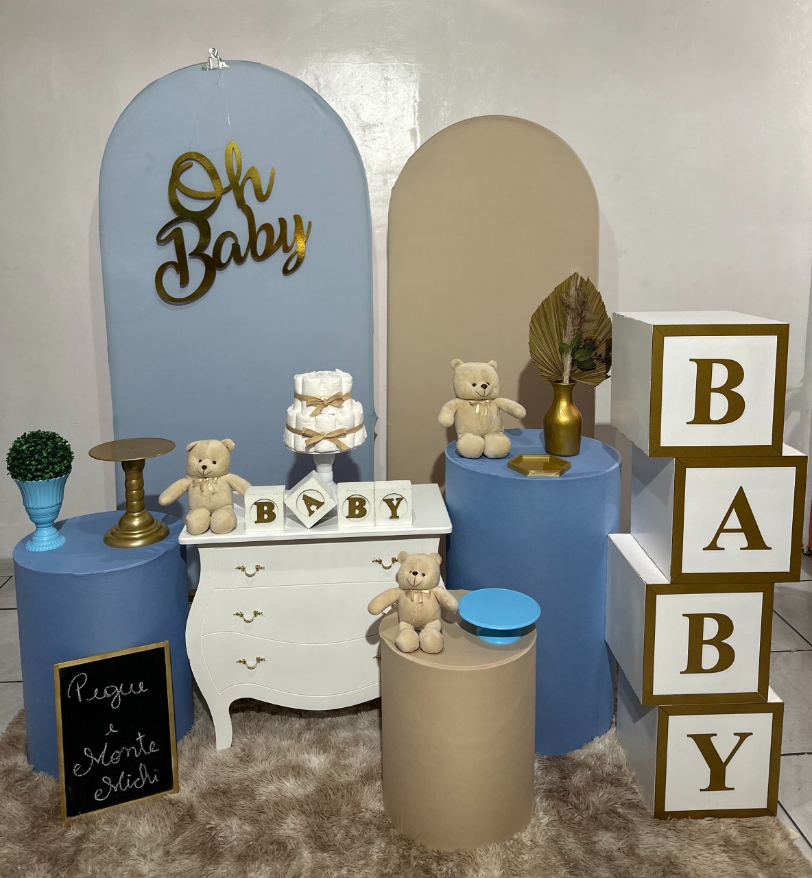 Kit Painéis Romano Azul E Nude Com Cubos Baby - Michi Pegue e Monte