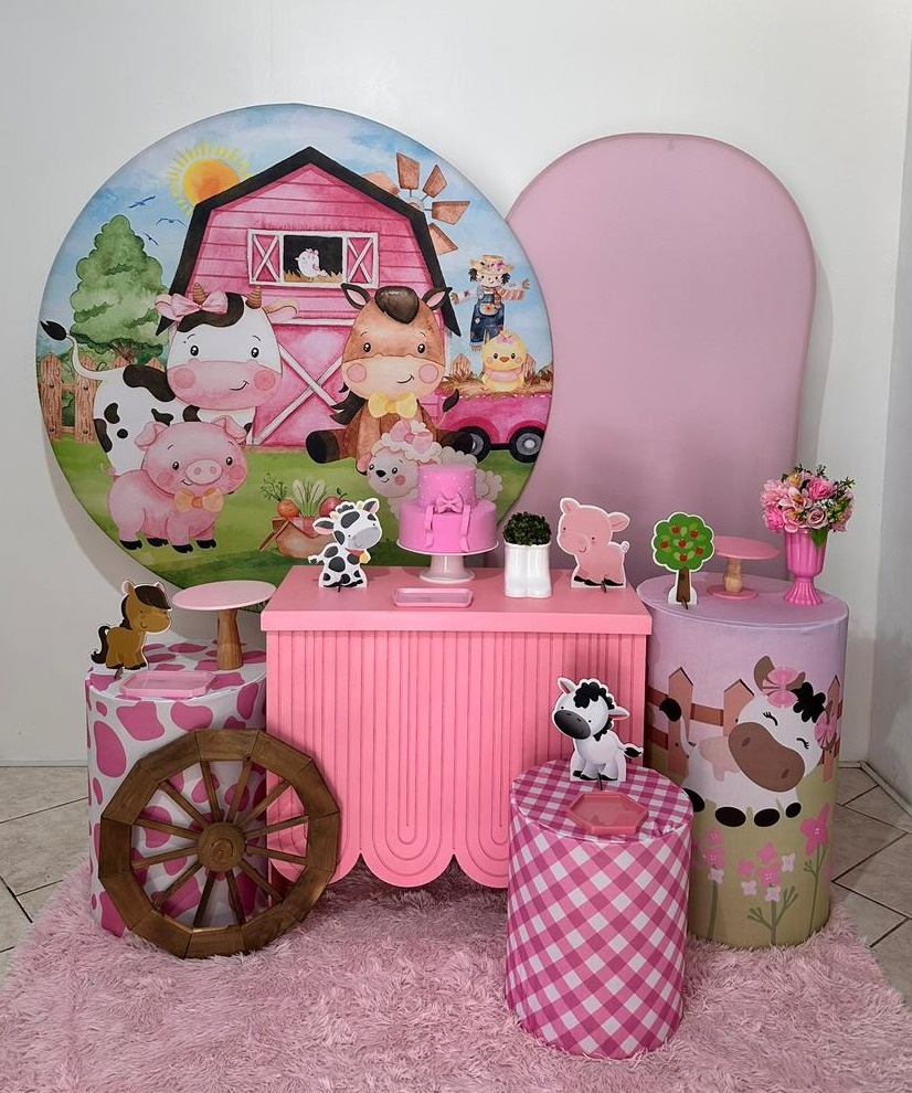 Kit 4 Fazendinha Rosa 02 Com Mesa Rosa - Michi Pegue e Monte