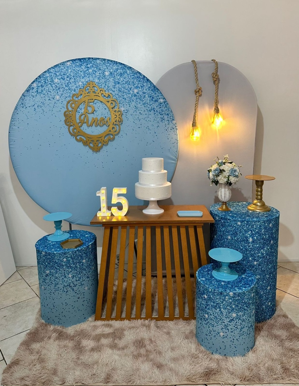 Kit 15 Anos Azul Gliter - Michi Pegue e Monte