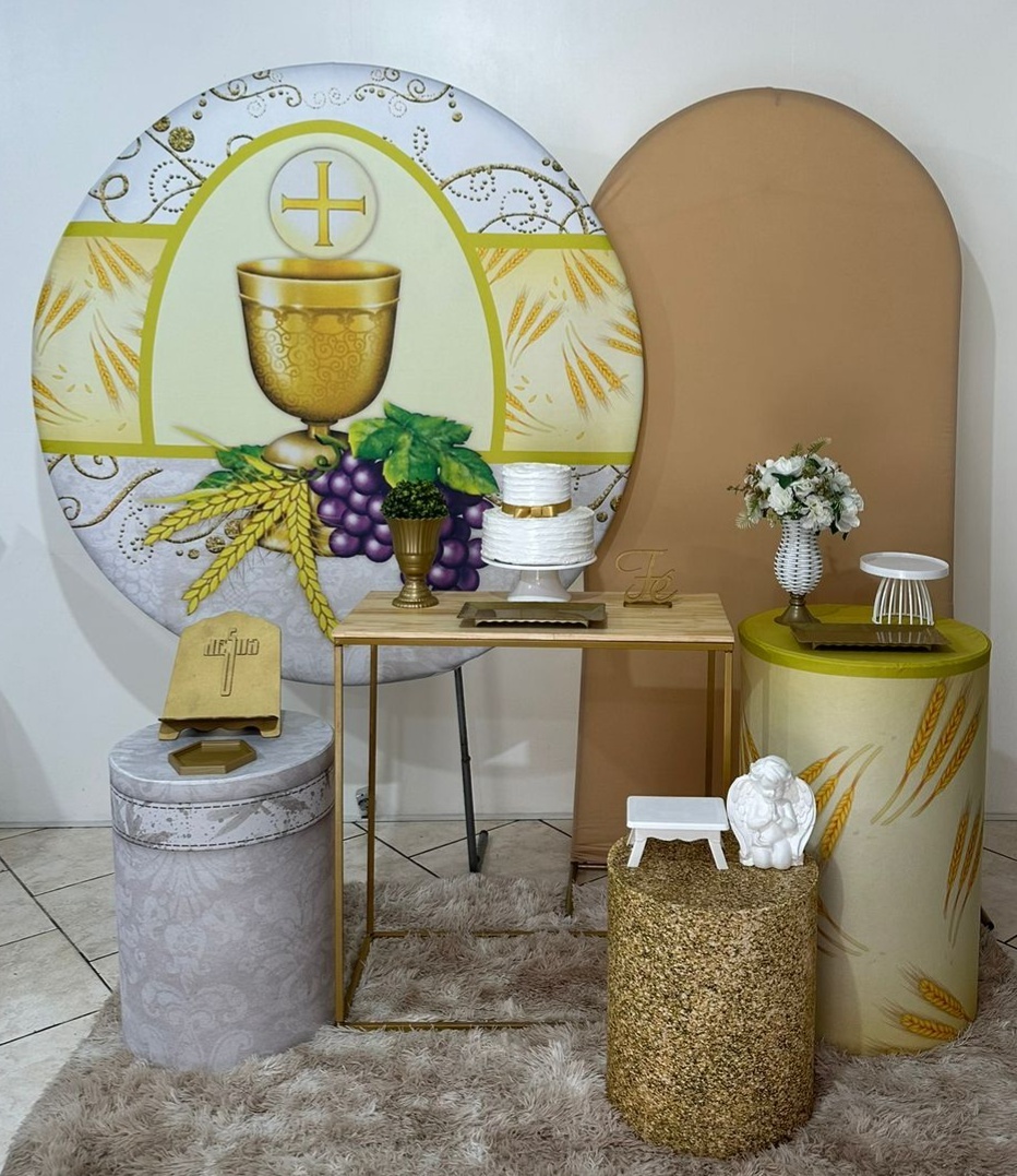 Kit 4 Comunhão Dourado Mesa Quadrada - Michi Pegue e Monte