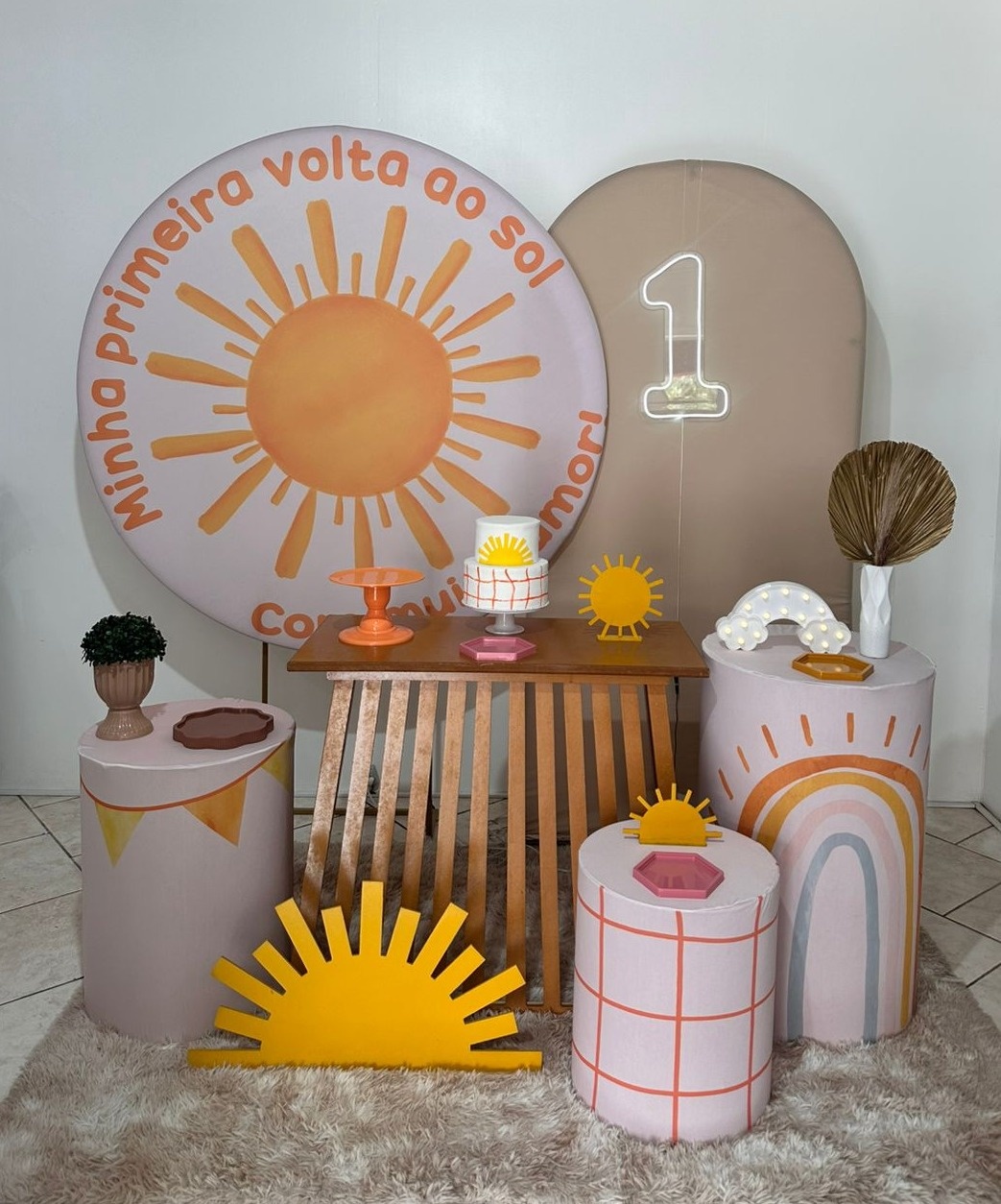 Kit 4 Minha Volta Ao Sol Menina, Bege Com Mesa Ripada  - Michi Pegue e Monte