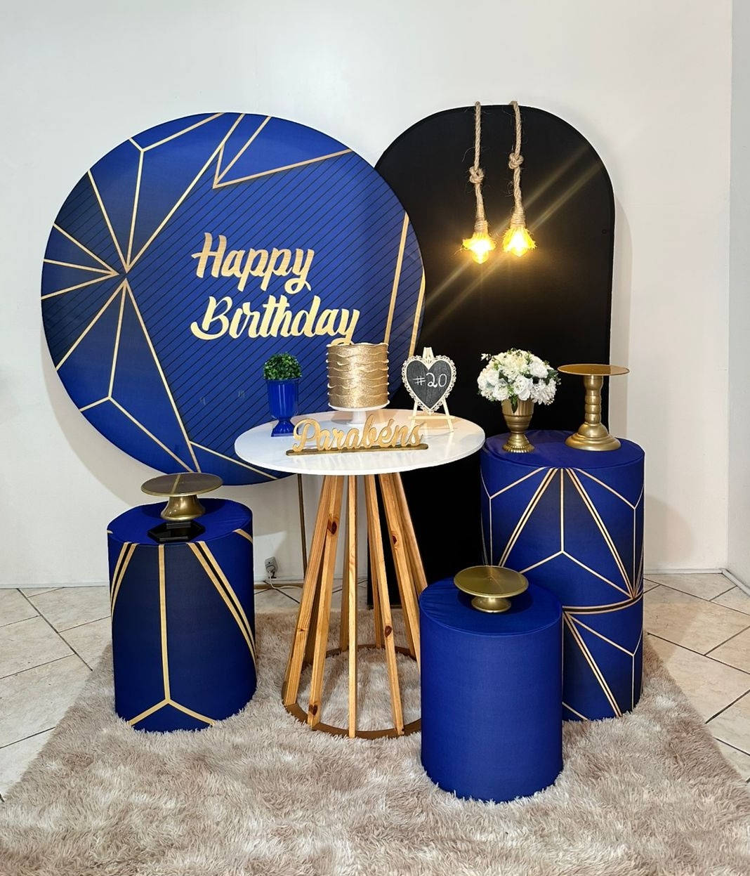 Kit 4 Azul Happy Birthday Mesa Redonda - Michi Pegue e Monte
