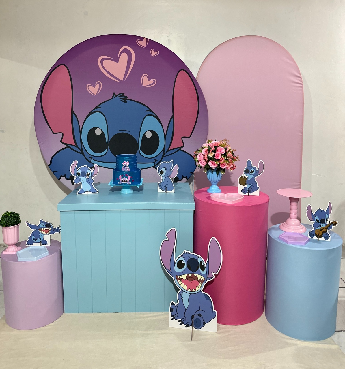 Kit 4 Stitch Coração Mesa Azul - Michi Pegue e Monte