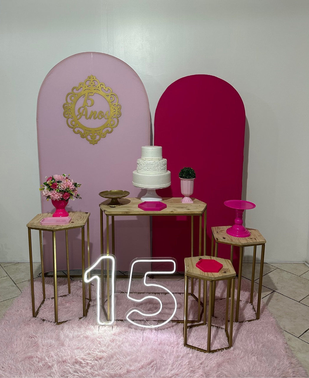 Kit Painéis Romano Rosa E Pink 15 Anos  - Michi Pegue e Monte