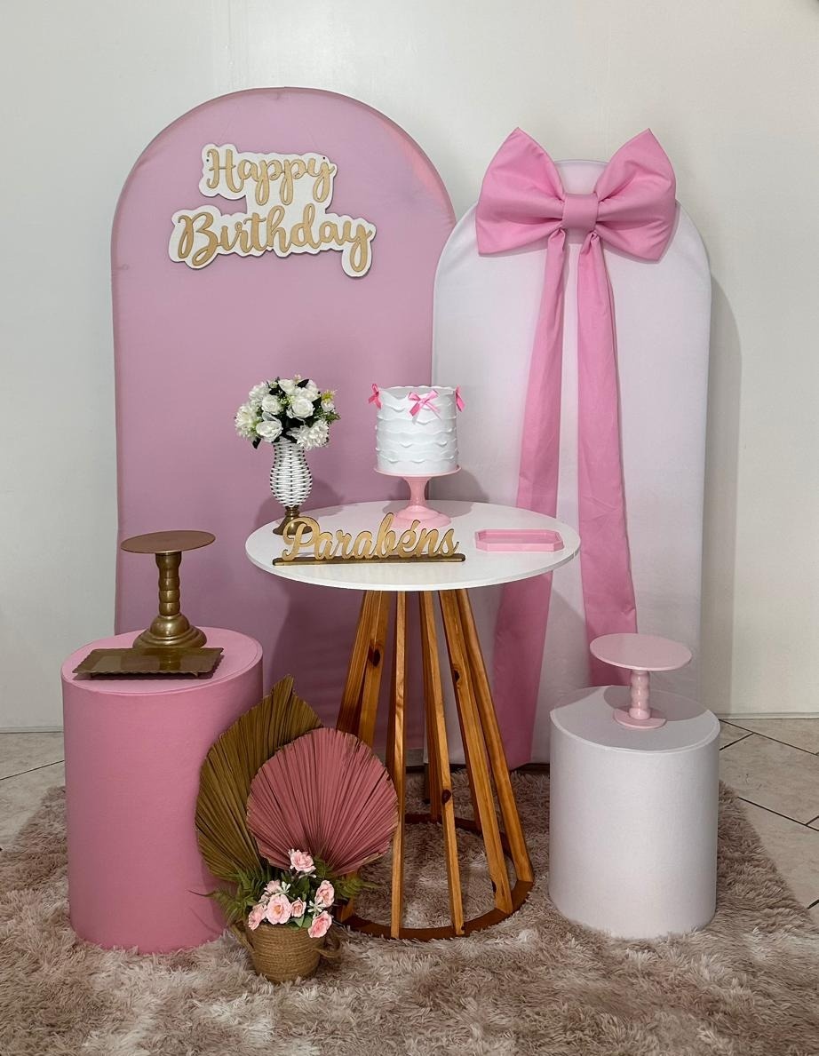 Kit Laço Rosa Com Branco Mesa Redonda - Michi Pegue e Monte