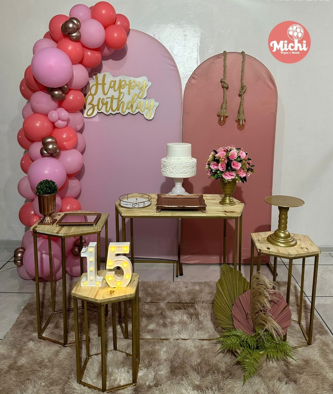 Kit Rosê E Rosa Mesas Ferro  - Michi Pegue e Monte