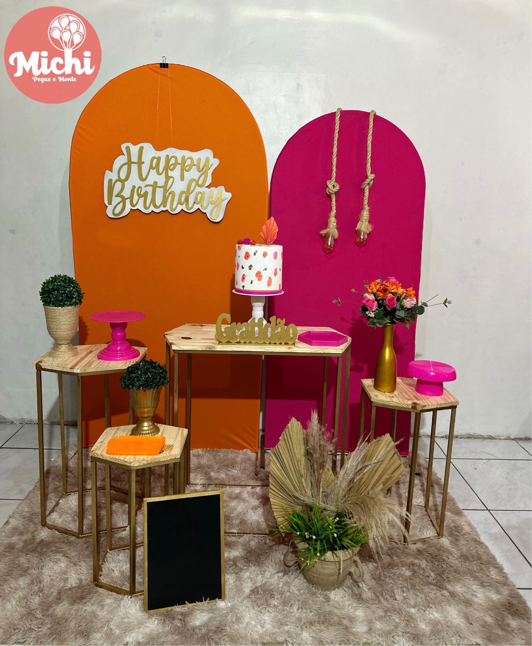 Kit Painéis Romano Laranja E Pink Mesa Ferro  - Michi Pegue e Monte